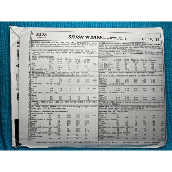 McCalls 8323 pattern suit pattern jacket tunic pencil skirt size 4 6 8 10 12 14 - Picture 3 of 5